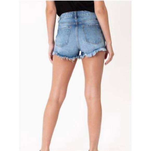 NEW KANCAN pastel thread distressed denim shorts in medium wash - Picture 3 of 7